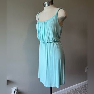 LOFT aqua dress rolled strap elastic waist mini